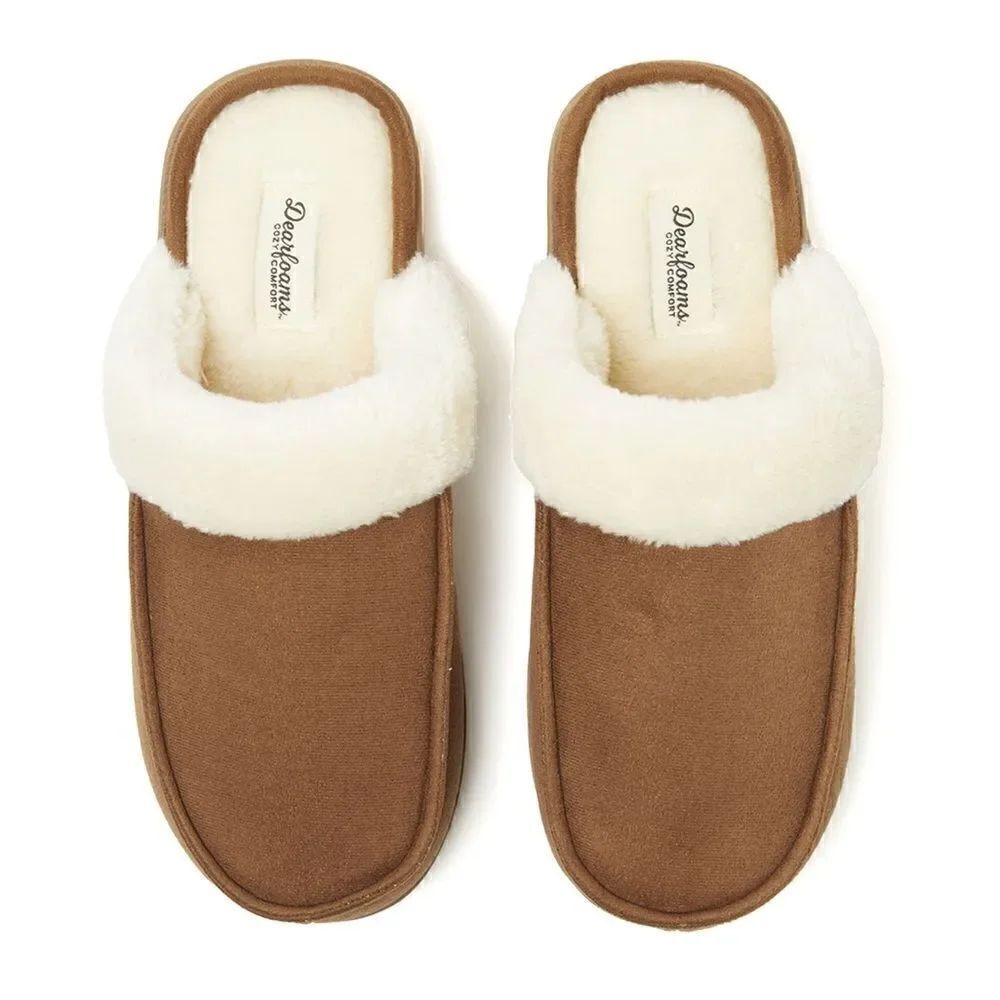NEW- Dearfoams Cozy Comfort Women's Microsuede Moc Toe Scuff Slippers Chestnut